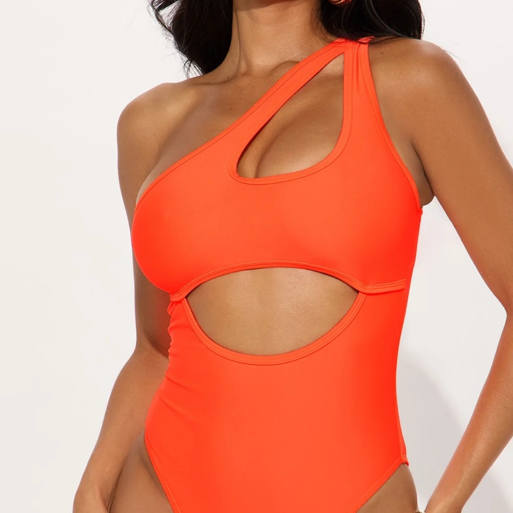 Fashion Nova Orange One-Shoulder Cutout One Piece